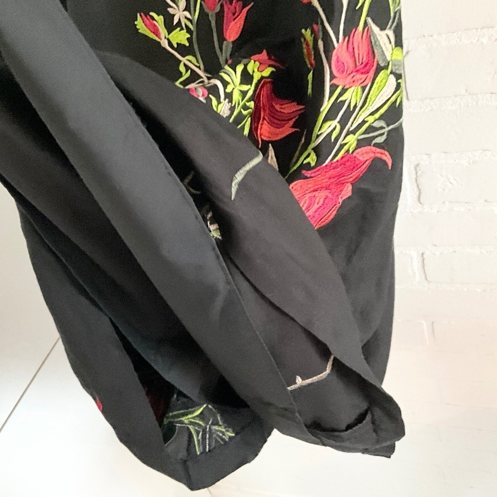 Y2K Embroidered Linen Blend Midi Skirt Romantic Statement Lined Floral Roses 16 - Picture 6 of 11
